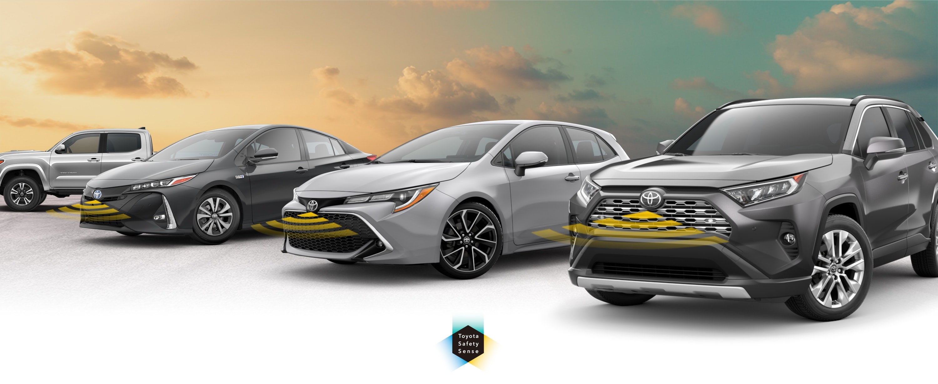 Toyota Safety Sense: Designed for Safety. Options shown on Toyota models including RAV4, Tacoma, and Camry, available now at Simi Valley Toyota in Simi Valley CA.